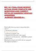 BIO 191 FINAL EXAM NEWEST ACTUAL EXAM COMPLETE 400 QUESTIONS AND CORRECT DETAILED ANSWERS (VERIFIED ANSWERS)| ALREADY GRADED A+.