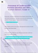 Assessment of Cardiovascular  Function Questions and 100%  Correct Answers | Grade A+