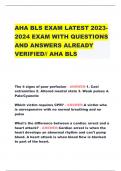 AHA BLS EXAM LATEST 2023- 2024 EXAM WITH QUESTIONS  AND ANSWERS ALREADY  VERIFIED// AHA BLS