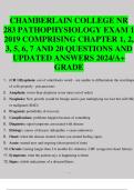 CHAMBERLAIN COLLEGE NR 283 PATHOPHYSIOLOGY EXAM 1 2019 COMPRISING CHAPTER 1, 2, 3, 5, 6, 7 AND 20 QUESTIONS AND UPDATED ANSWERS 2024 A+ GRADE