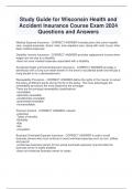 Study Guide for Wisconsin Health and  Accident Insurance Course Exam 2024  Questions and Answers