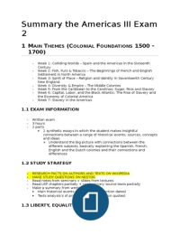 The Americas III Exam 1 (Weeks 1 - 7) Summary 