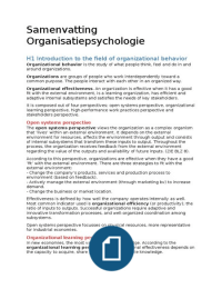 Organisatiepsychologie samenvatting H1, 2, 3, 4, 6, 7, 8, 10, 11, 12, 14, en 15