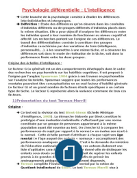 3) Psychologie différentielle: L'intelligence