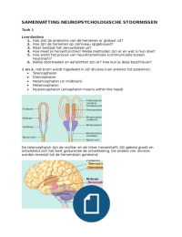 Samenvatting Neuropsychologische stoornissen