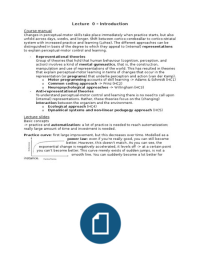 Summary of the lectures and articles of Perceptual Motor Learning