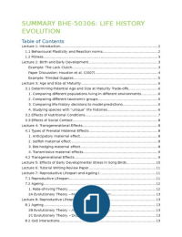 Summary BHE-50306 Life History Evolution