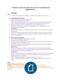 Essay Plan - “Outline and evaluate two forms of institutional aggression”