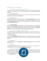 Market entry strategy / Export Planning 