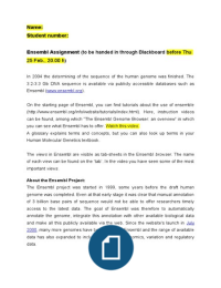 BMW Genes and Genomes Ensembl Assignment (Grade: 9.6)