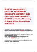 INC3701 Assignment 3//  CMY3701- ASSIGNMENT (COMPLETE ANSWERS) 2024  Course Inclusive Education - INC3701 Institution University  Of South Africa (Unisa) Book  Inclusive E