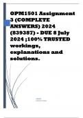 OPM1501 Assignment 3 (COMPLETE ANSWERS) 2024 (839387) - DUE 8 July 2024 ;100% TRUSTED workings, explanations and solutions. 