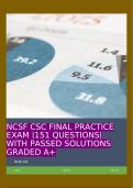 NCSF CSC FINAL PRACTICE EXAM |151 QUESTIONS| WITH PASSED SOLUTIONS GRADED A+