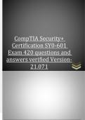 CompTIA Security+ Certification SY0-601 Exam |420 questions and answers |verified Version- 21.071