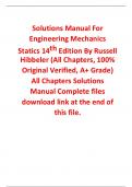 Solutions Manual for Engineering Mechanics Statics 14th Edition By Russell Hibbeler (All Chapters, 100% Original Verified, A+ Grade) 