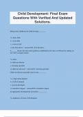 Child Development: Final Exam Questions With Verified And Updated Solutions