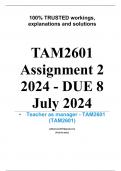 Exam (elaborations) TAM2601 Assignment 2 (COMPLETE ANSWERS) 2024 - DUE 8 July 2024 •	Course •	Teacher as manager - TAM2601 (TAM2601) •	Institution •	University Of South Africa (Unisa) •	Book •	The Teacher as a Manager TAM2601 Assignment 2 (COMPLETE ANSWER