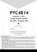 PYC4814 Assignment 3 (COMPLETE ANSWERS) 2024 (580562) - DUE 15 August 2024 