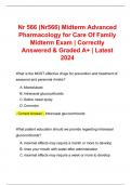 Nr 566 (Nr566) Midterm Advanced Pharmacology for Care Of Family Midterm Exam | Correctly Answered & Graded A+ | Latest 2024 