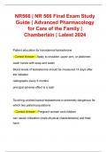 NR566 | NR 566 Final Exam Study Guide | Advanced Pharmacology for Care of the Family |Chamberlain | Latest 2024