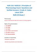 NUR 210/ NUR210 | Principles of Pharmacology Exam 1 | Questions and Verified Answers | Grade A+ | Galen Latest 2024 