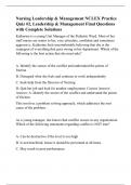 Nursing Leadership & Management NCLEX Practice Quiz #2, Leadership & Management Final Questions with Complete Solutions