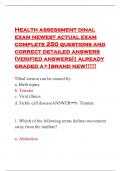 Health assessment dinal exam newest actual exam complete 250 questions and correct detailed answers (verified answers)| already graded a+|brand new!!!!!