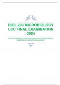 BIOL 203 MICROBIOLOGY LCC FINAL EXAMINATION 2024 |GUARANTEED EXAM QUESTIONS WITH ACCURATE ACTUAL ANSWERS