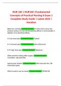 NUR 160 | NUR160 |Fundamental Concepts of Practical Nursing II Exam 1 Complete Study Guide | Latest 2024 | Hondros 