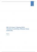 BIO 121 Exam 1 (Spring 2024)- Versions A and B Key; Missouri State University