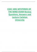 CGSC 1001 MYSTERIES OF  THE MIND EXAM Review  Questions, Answers and  Lecture Carleton  University