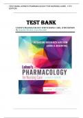 TEST BANK LEHNE'S PHARMACOLOGY FOR NURSING CARE, 11TH EDITION BY JACQUELINE BURCHUM, LAURA ROSENTHAL CHAPTER 1-112|COMPLETE GUIDE A+