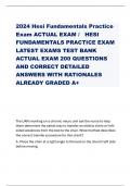 2024 Hesi Fundamentals Practice Exam ACTUAL EXAM / HESI FUNDAMENTALS PRACTICE EXAM LATEST EXAMS TEST BANK ACTUAL EXAM 200 QUESTIONS AND CORRECT DETAILED ANSWERS WITH RATIONALES ALREADY GRADED A+