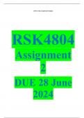 Exam (elaborations) RSK4804 Assignment 2 (COMPLETE ANSWERS) 2024 (546572) - DUE 28 June 2024