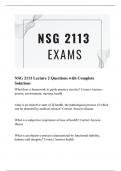 NSG 2113 Lecture 2 Questions with Complete Solutions