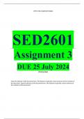Exam (elaborations) SED2601 Assignment 3 (COMPLETE ANSWERS) 2024 - DUE 25 July 2024 •	Course •	Sociology of Education (SED2601)