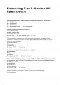 Pharmacology Exam 2 - Questions With Correct Answers