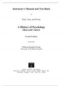 Instructor Manual / Test Bank For A History of Psychology: Ideas and Context 4th Edition By King || All Chapters 2024 || Updated Version A+