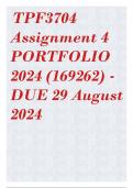 TPF3704 Assignment 4 PORTFOLIO 2024 (169262) - DUE 29 August 2024