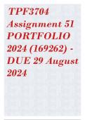 TPF3704 Assignment 51 PORTFOLIO 2024 (169262) - DUE 29 August 2024