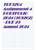 TPF3704 Assignment 4 PORTFOLIO 2024 (169262) - DUE 29 August 2024