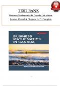 TEST BANK For Jerome/Worswick, Business Mathematics in Canada,11th edition, Verified Chapters 1 - 17, Complete Newest Version