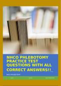 NHCO PHLEBOTOMY PRACTICE TEST QUESTIONS WITH ALL CORRECT ANSWERS!!