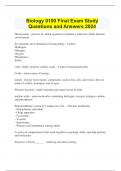  Biology 0100 Final Exam Study Questions and Answers 2024