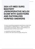 2024 ATI MED SURG  MASTERY  ;PERIOPERATIVE NCLEX  EXAMwith  QUESTIONS  AND RaTIONLESS  VERIFIED ANSWERS