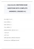 CALCULUS 2 MIDTERM EXAM  QUESTIONS WITH COMPLETE  ANSWERS { GRADED A+}