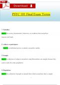 PSYC 101 Final Exam Terms & Definitions (2024 / 2025)(100% Verified by Expert)