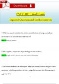 PSYC 101 Final Exam (2024 / 2025) Expected Questions and Answers (Verified Answers