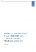 MAT 215 Midterm Cheat Sheet 2024/2025 with complete solution; Athabasca University