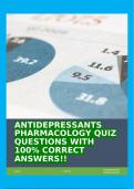 ANTIDEPRESSANTS PHARMACOLOGY QUIZ QUESTIONS WITH 100% CORRECT ANSWERS!!